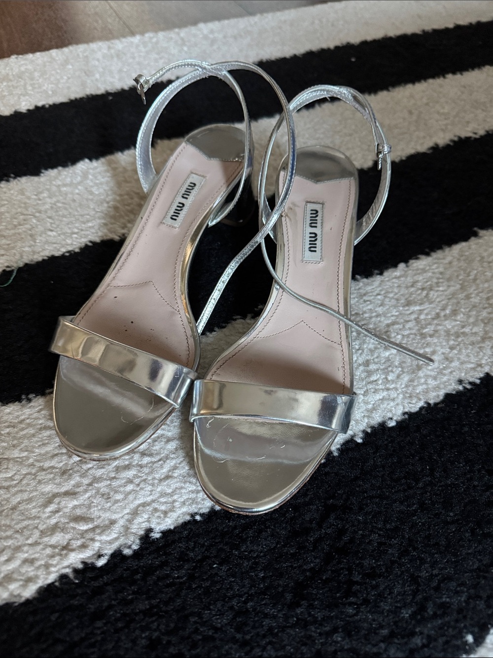 Miu Miu Metallic Silver Open-Toe Ankle-Strap Heels